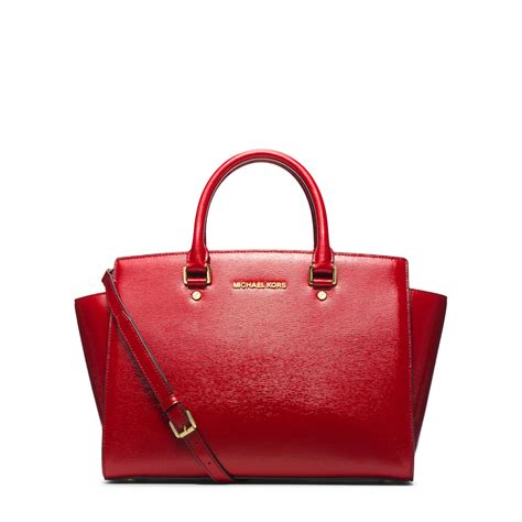 michael kors red wine leather satchel handbags with organizer pockets|Michael Kors satchel bag.